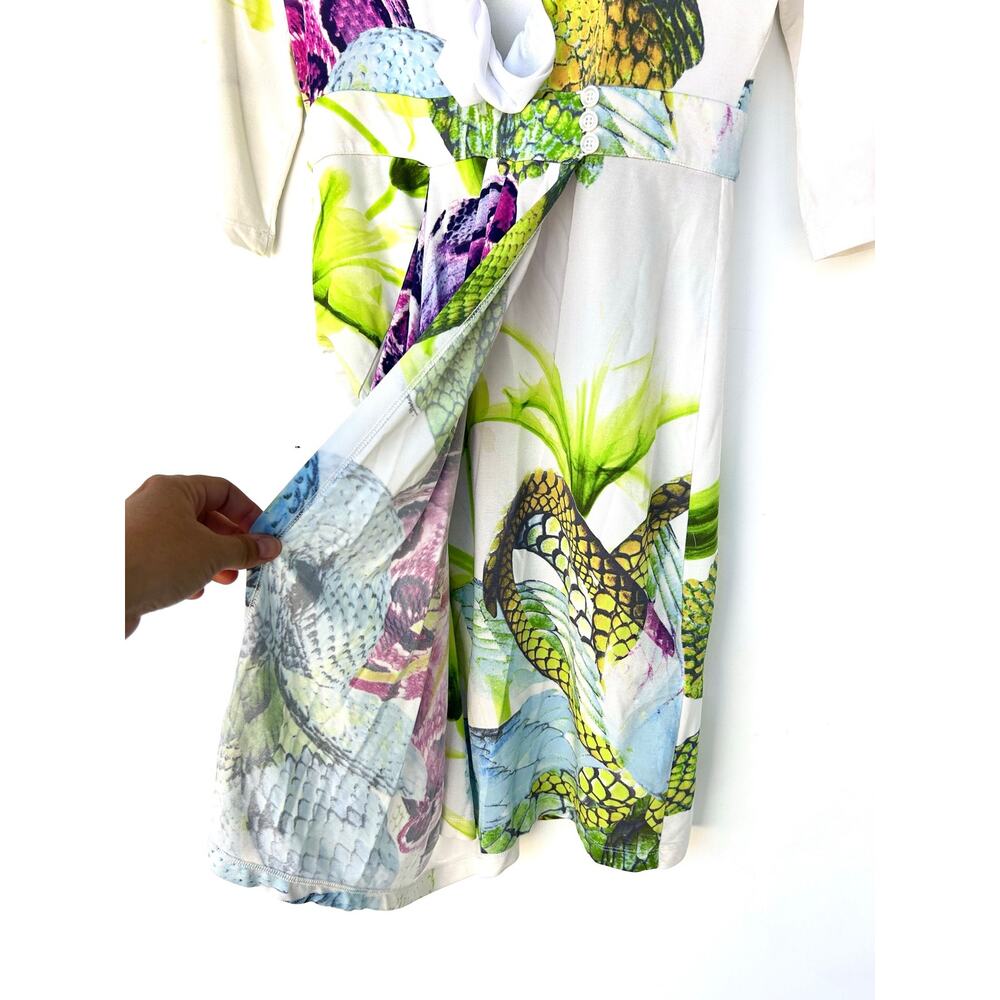 Vintage Roberto Cavalli Y2K Tropical Midi Cocktail Dress Vacation 42 V-Neck US 6 - Picture 9 of 11